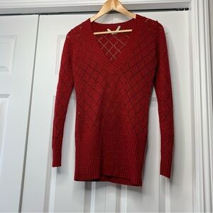 Cafe Brand Red Matic V-Neck Diamond Pattern Sweater Women’s Size US L